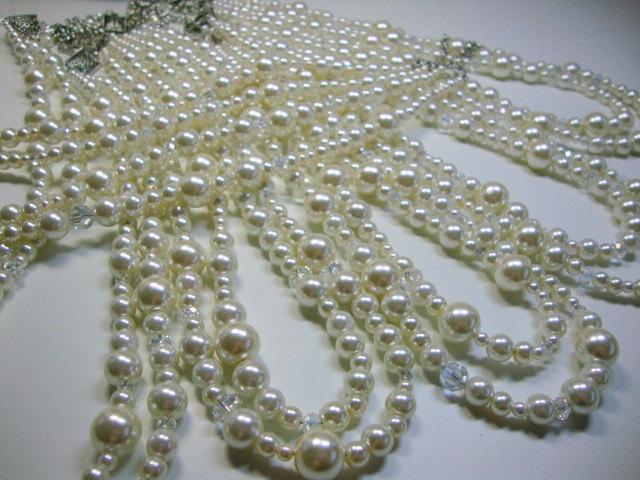 Hochzeit - Bridesmaid Double Strand Pearl and Crystal Necklaces