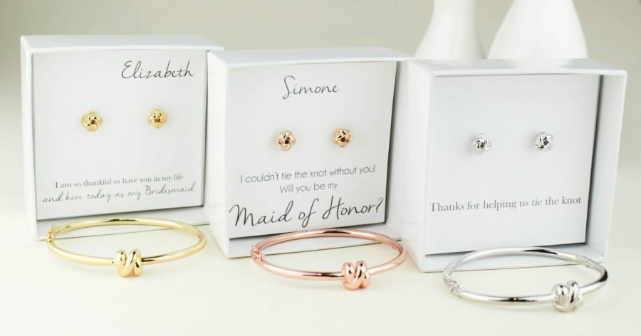 Mariage - Bridesmaid Gift, Tie the Knot jewelry, Knot Earrings, Bridesmaid Earrings, Rose Gold Knot Earrings, Bridesmaid Gift, Bridesmaid Jewelry
