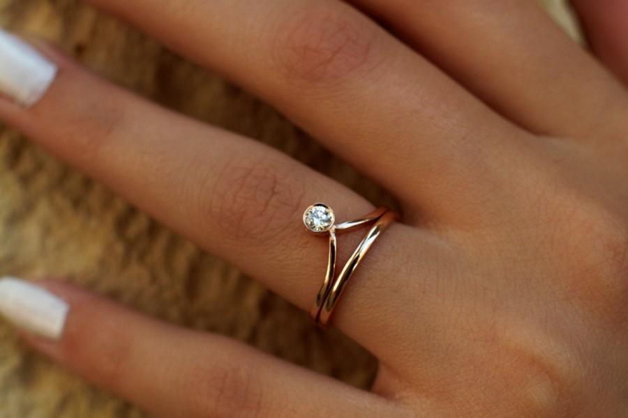 Wedding - Engagement ring & wedding band, 14K rose gold with diamond engagement ring,Anniversary ring, Chevron ring, Diamond ring, DC-1013-1W