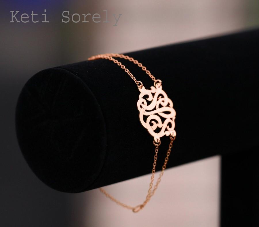 Свадьба - 10k Solid Rose Gold - Monogrammed Initial Bracelet With Double Chain (Order Any Initials)