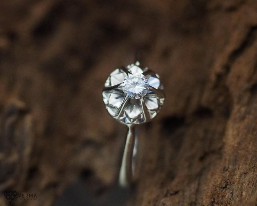 Свадьба - Vintage 1940s Diamond Engagement Ring 14k White Gold Illusion Mount, ATL #270