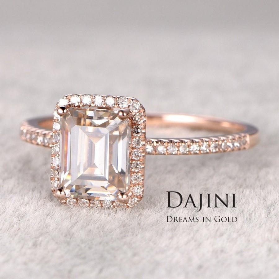 زفاف - Moissanite Engagement Ring - Emerald Cut - 14K 18K Gold - Jewelry - Rings for Women - Mother's Day - Diamond - Jewellery - Wedding - Montana