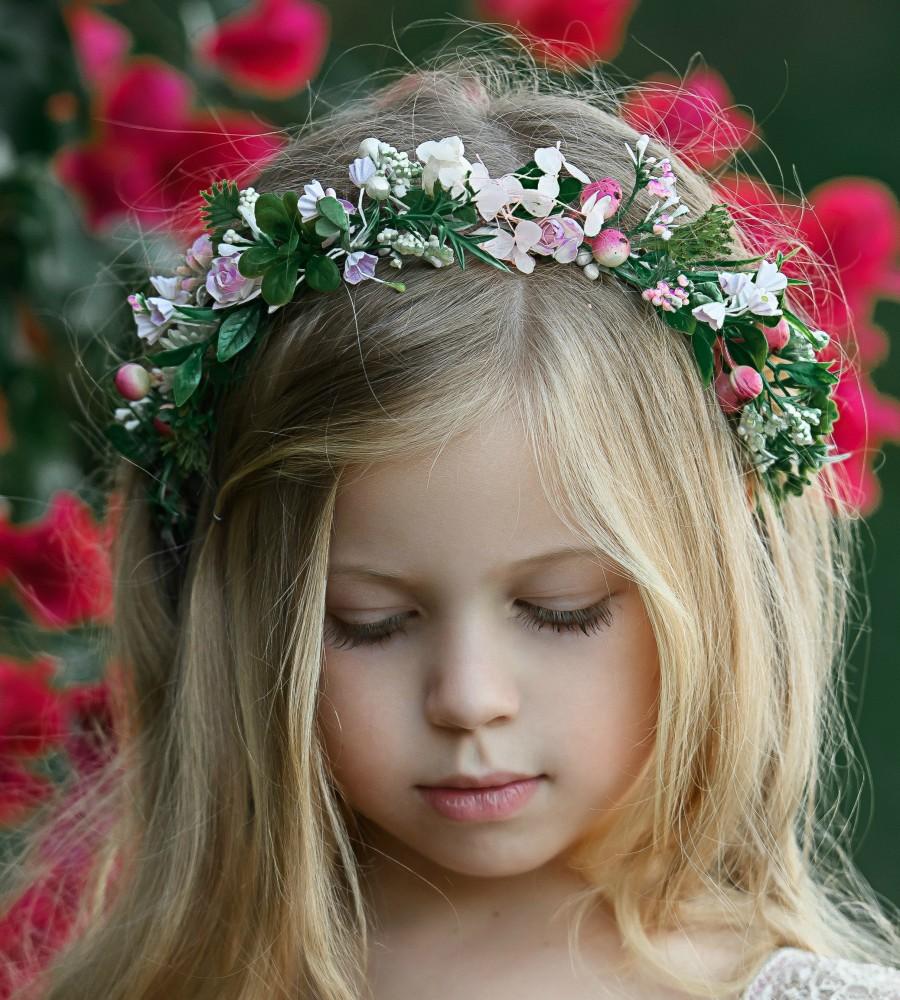 Mariage - Girls Flower Crown, Floral crown, Girls Flower Tiara , Bohemian flower crown, Toddler Flower Crown, Flower girl Crown, Floral Hair Wreath