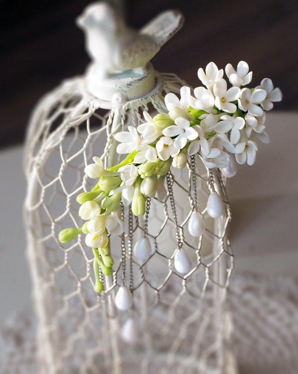Wedding - bridal hair clip, wedding headpiece, bridal hair piece, faux pearls, floral hairpiece, alligator hair clip
