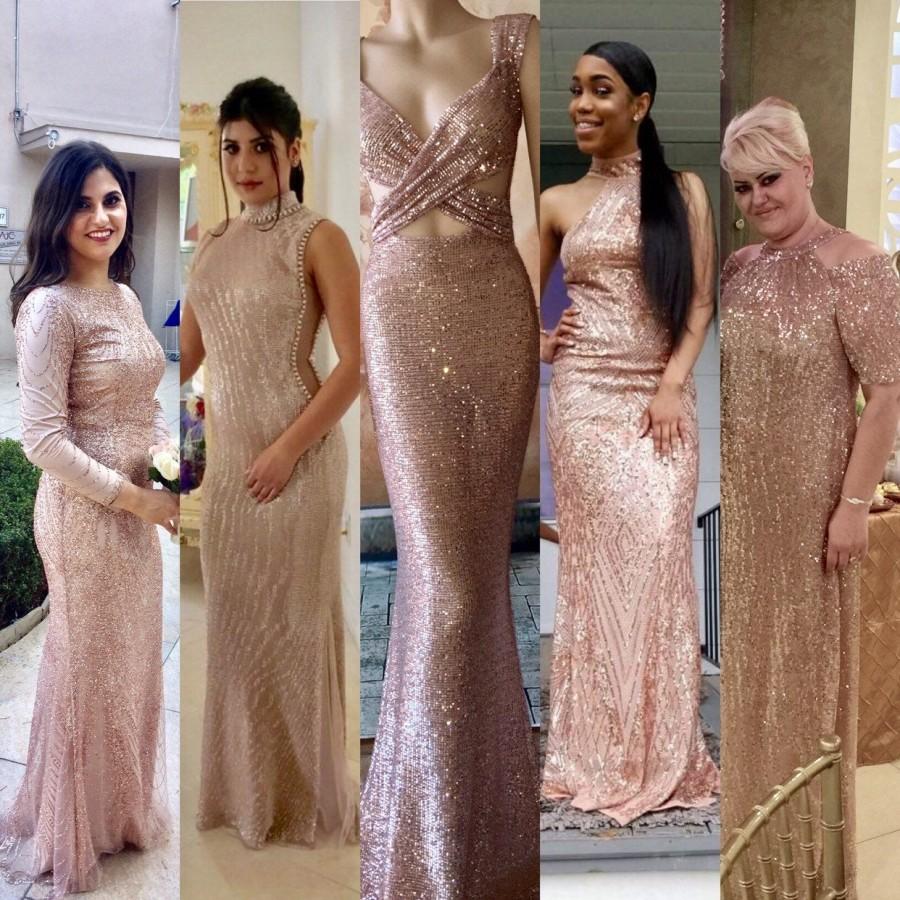 Mariage - Bridesmaid Dress Prom Mermaid Long Blush Wedding Gown, Rose Gold, Bridal, Formal Evening, Plus Size Maternity, Ball, Floor Length, Party