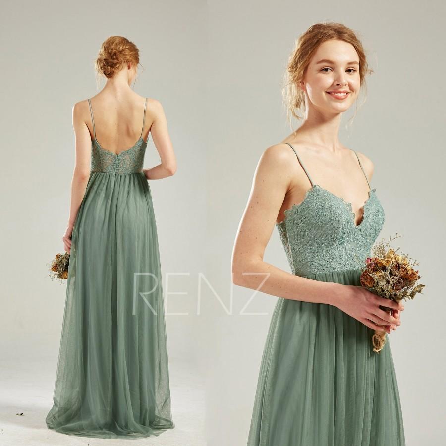 Boho Wedding Dress Green Bohemian Bridesmaid Dress Lace Long Prom Dress With Spaghetti Straps ...