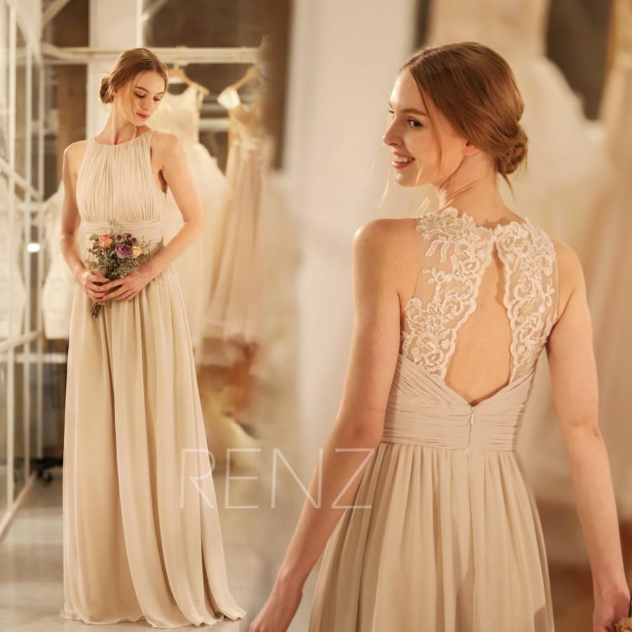 Свадьба - Bridesmaid Dress Cream Chiffon Dress Wedding Dress Illusion Lace Prom Dress Ruched Sleeveless Maxi Dress Open Back A-Line Party Dress(H489B)