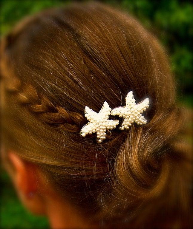 Wedding - Starfish Beach Bridal Hair Pins/Pearl Starfish Bobby Pins/Starfish Hair Accessories