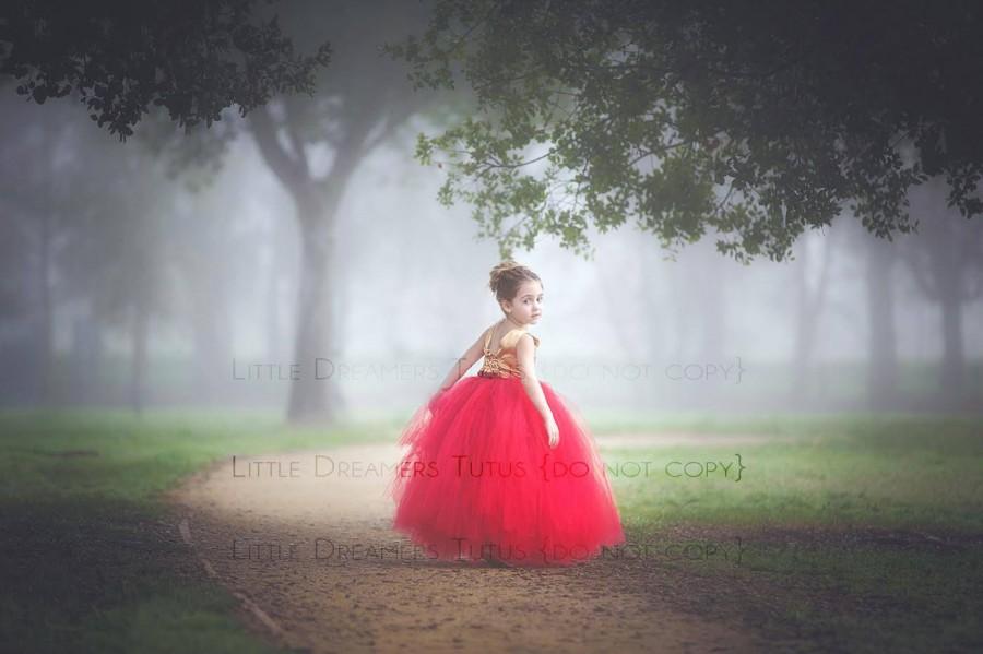 زفاف - The Juliet Dress - Gold Sequin Bodice and Red Tulle - Flower Girl Dress