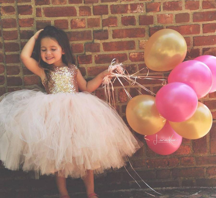 Mariage - The Juliet Dress - Blush Sequin Bodice and Blush Tulle - Flower Girl Dress