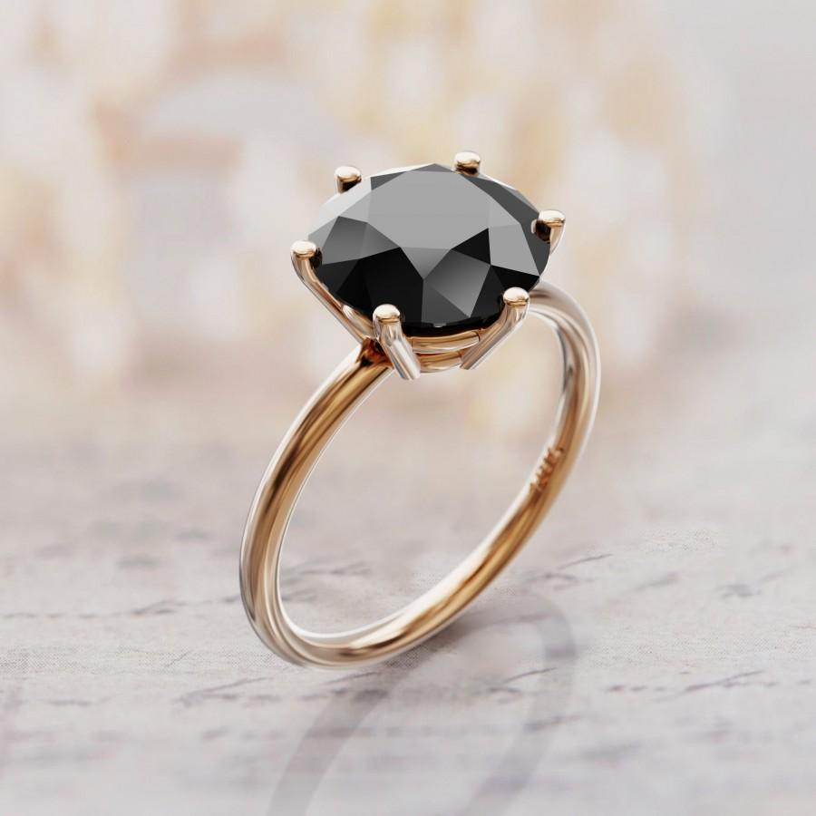Mariage - 2 Carat  Black Moissanite non diamond engagement ring 2ct Round Cut center sone 6 Prong Solitaire Ring 18k solid rose gold
