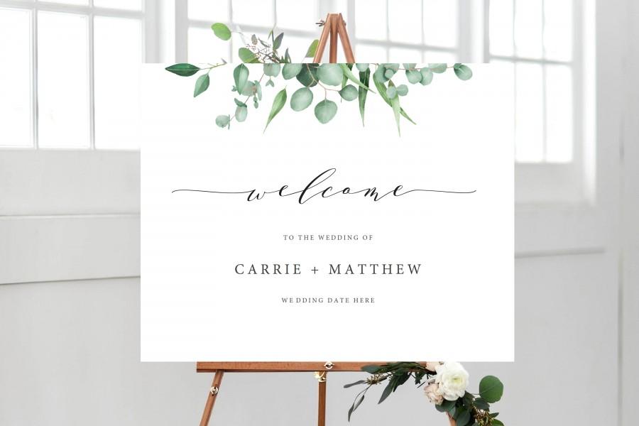 Mariage - Editable Welcome Wedding Sign Template - Elegant Eucalyptus - Greenery Wedding - PTC06