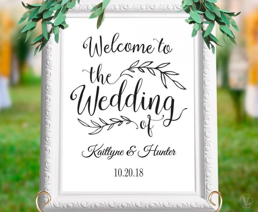 Свадьба - Wedding Welcome Sign, Personalized Custom Wedding Sign, Large Wedding Sign, 2 Sizes, Editable Name & Date, WS001, VW01