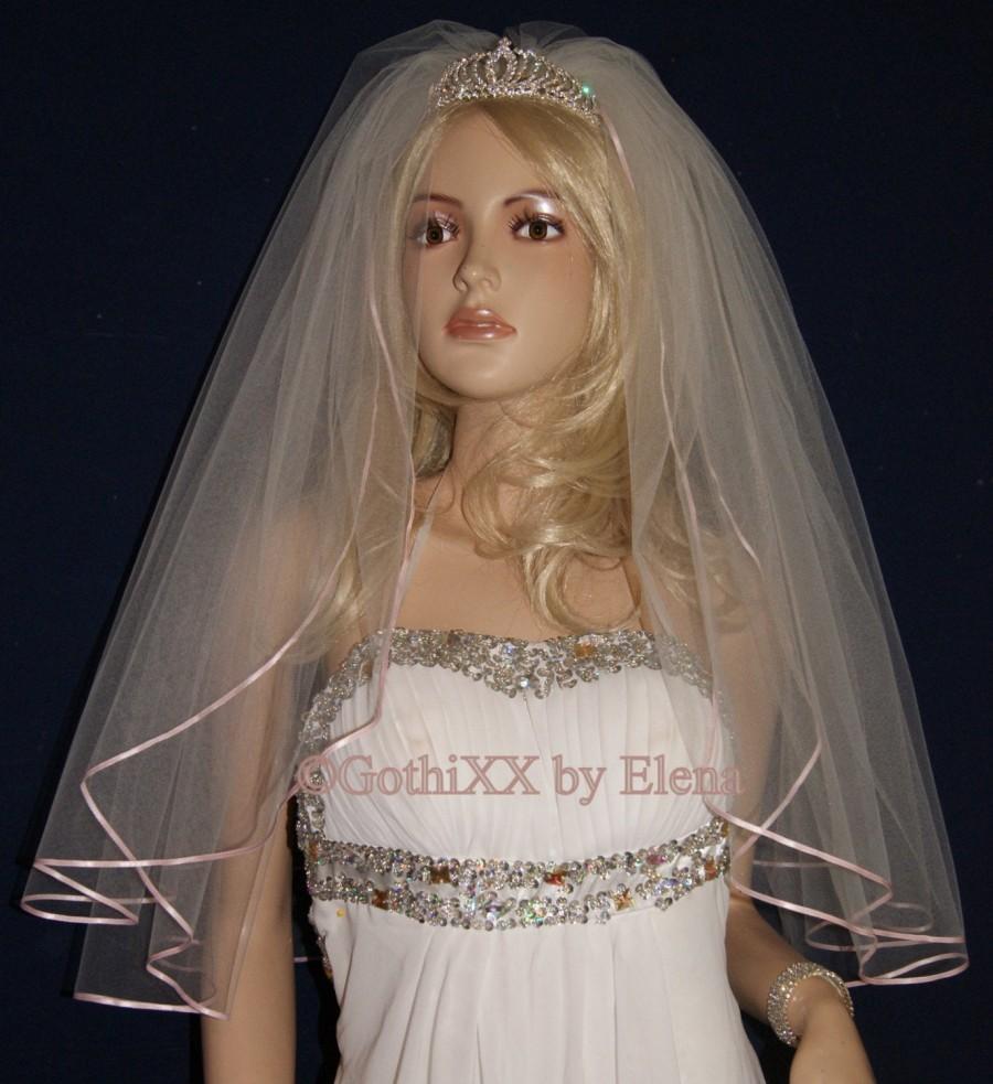 Mariage - Wedding Bridal Veil Elbow Waist Fingertip Silver Blush Antique Gold Purple Beige Pink 2Tiers 72" Width 28" Ribbon Edge