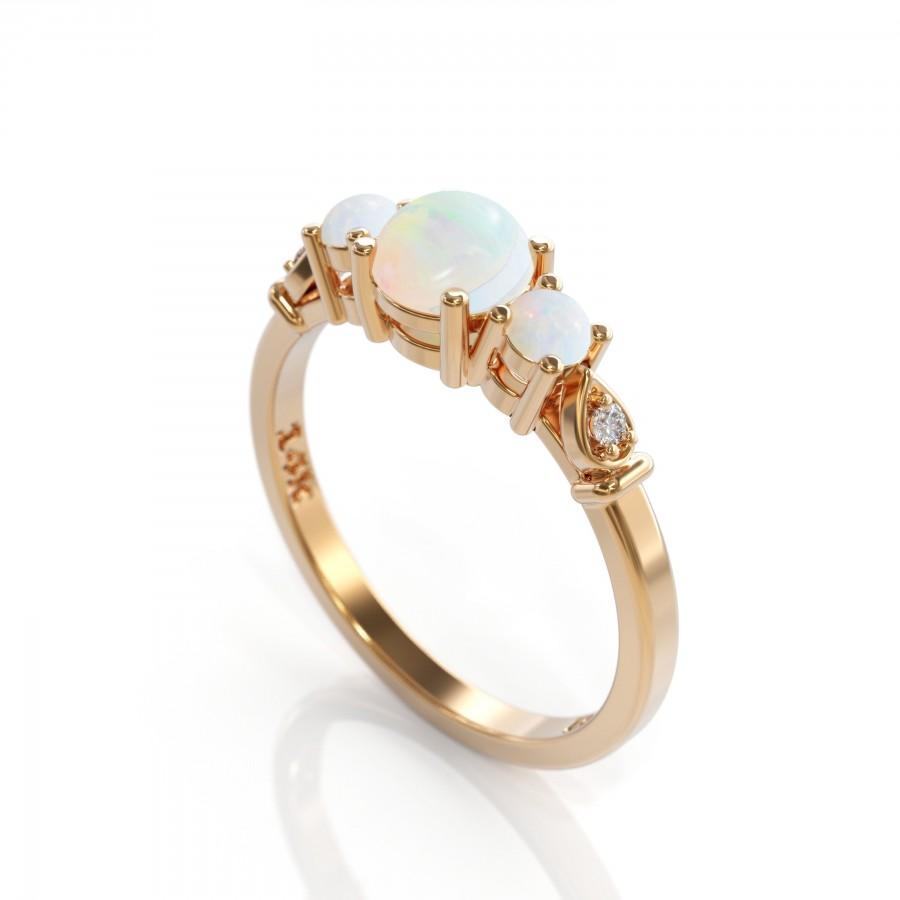 زفاف - Unique Opal Engagement Ring 3 opal ring Promise ring opal women ring Retro Art Deco Diamond Wedding ring White Opal Jewelry Anniversary Gift
