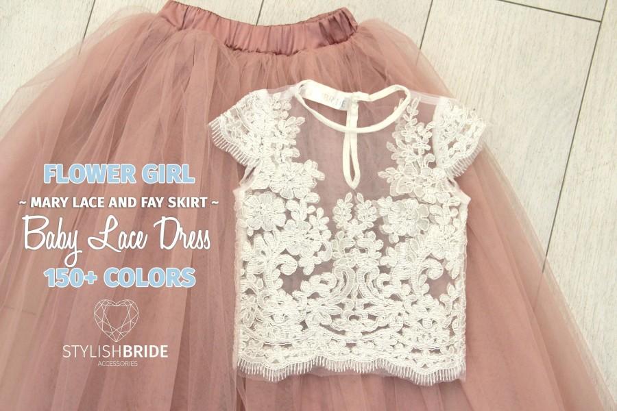 Mariage - Flower Girl Tulle Lace Dress from Mary Lace, Baby Lace Top Cup Sleeve,  Small Girl Tulle Dress, Flower Girl Tulle Skirt, Flower Girl Dresses