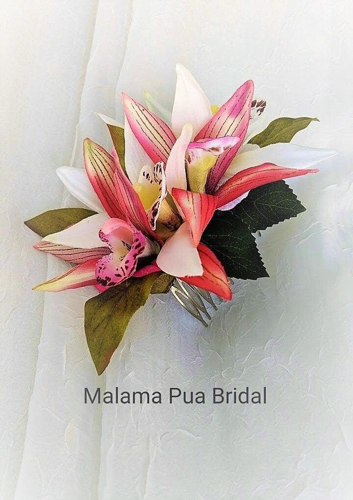 Mariage - TROPICAL HAIR COMB - Hawaiian Orchids, Bridal Flowers, Beach Bride, Fascinator, Flower Head piece, Comb, Wedding Hair Accessory,  Hair Clip