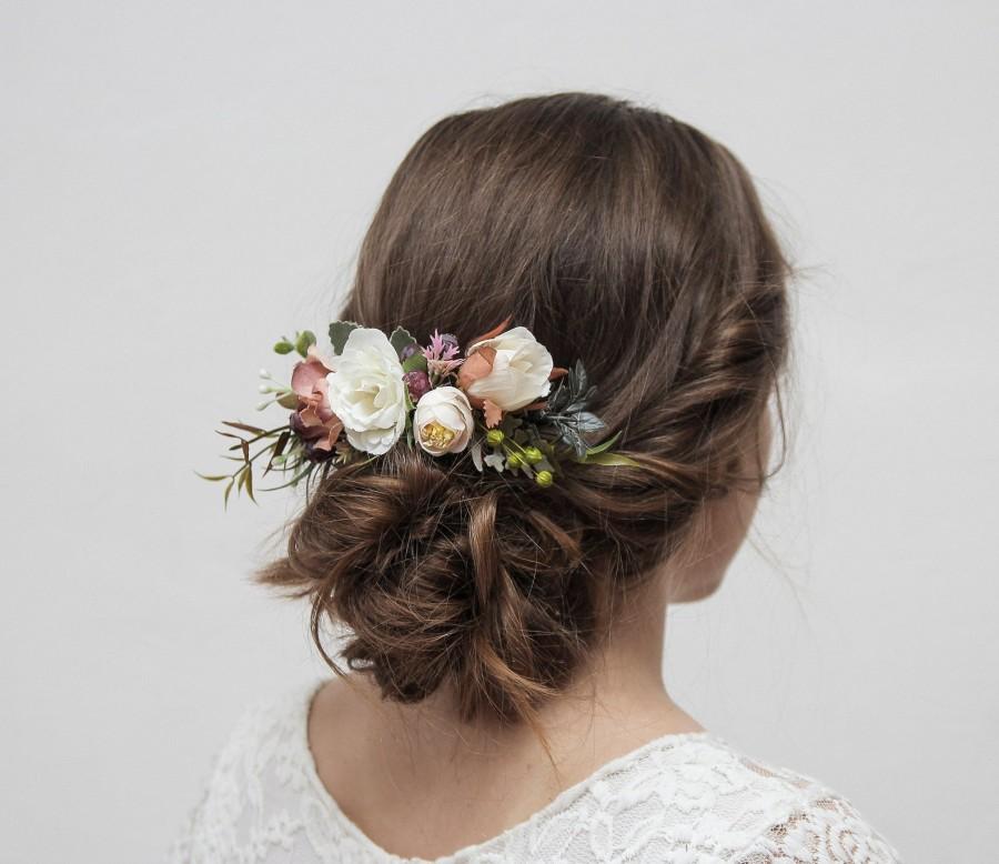 Hochzeit - boho bridal hair comb, rustic wedding comb, bridal comb, flower comb, fall wedding hair comb, ivory off white greenery hair piece 1208