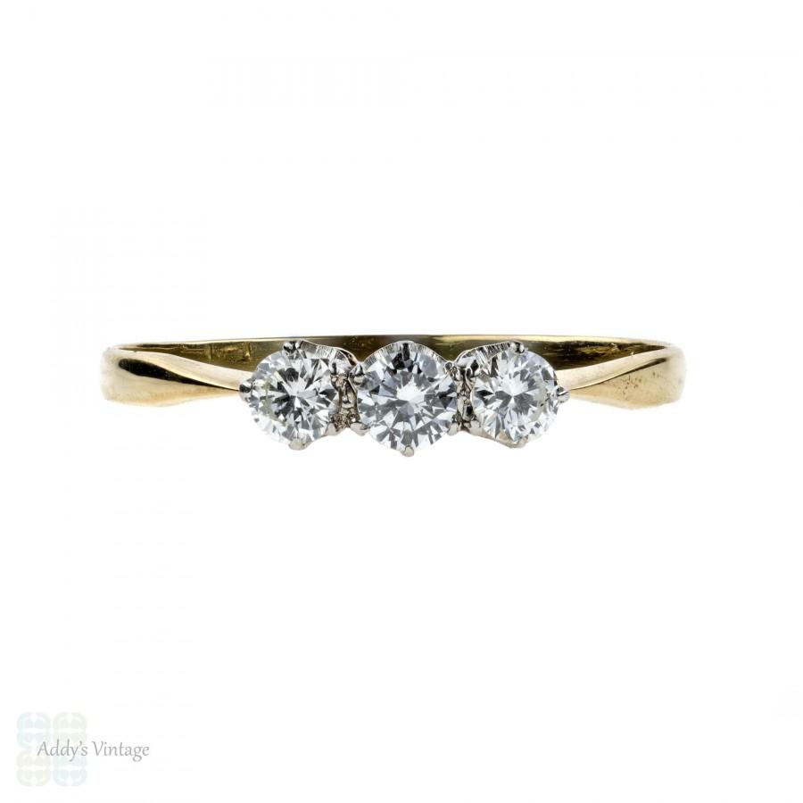 Wedding - Vintage Three Stone Diamond Engagement Ring, 0.35 ctw Trilogy Ring. 18ct, Mid 20th Century.