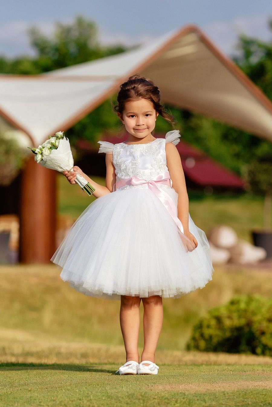 Mariage - Brilliant Flower Girl Dress, Lace Flower Girl Dress, Tutu Flower Girl Dress, FLOWER GIRL DRESS, Birthday Girl Dress, White Flower girl dress