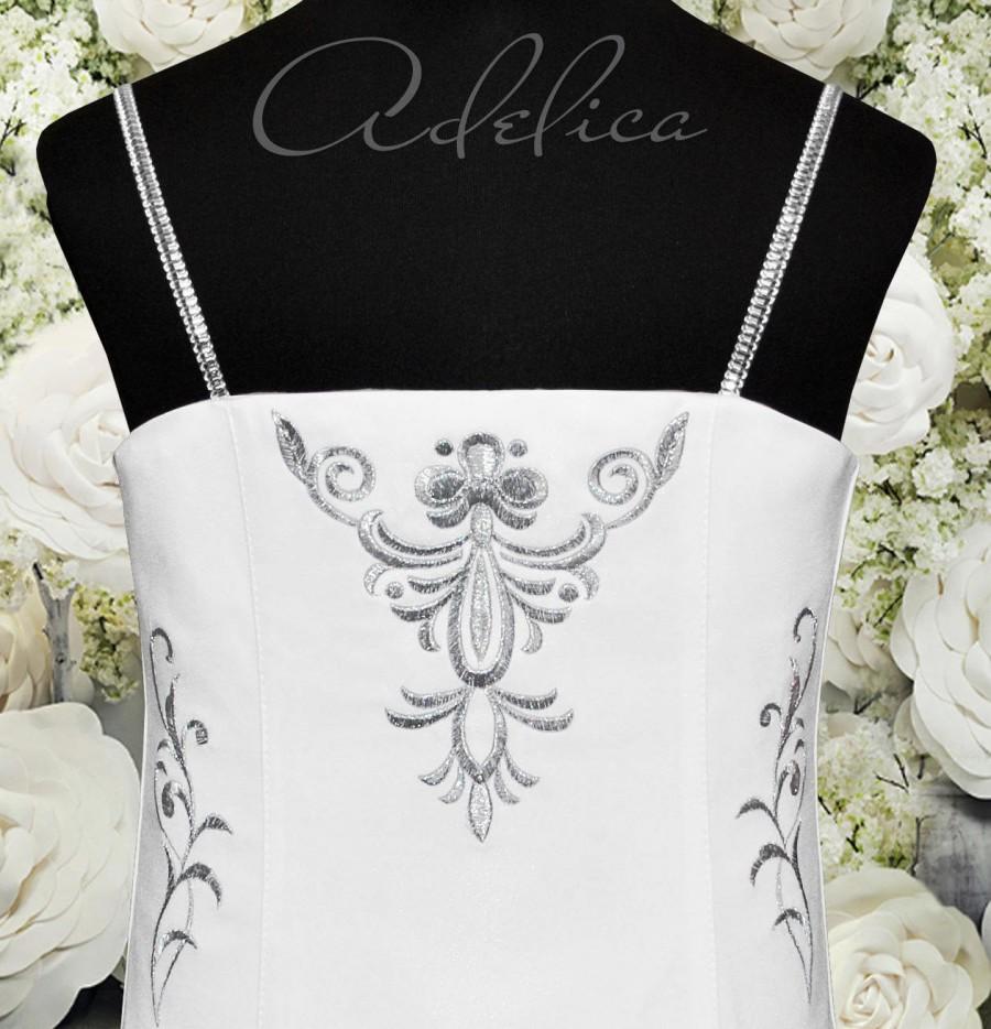Wedding - Embroidered  corset Flower Girl Dress / Communion, Bridesmaid, Birthday dress / Girls dress, Tulle dress, Tea length, White gowns