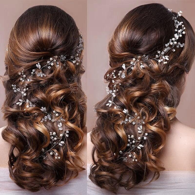 Wedding - Handmade Classic Faux Pearl Bridal 50cm Gold Long Hair Vine