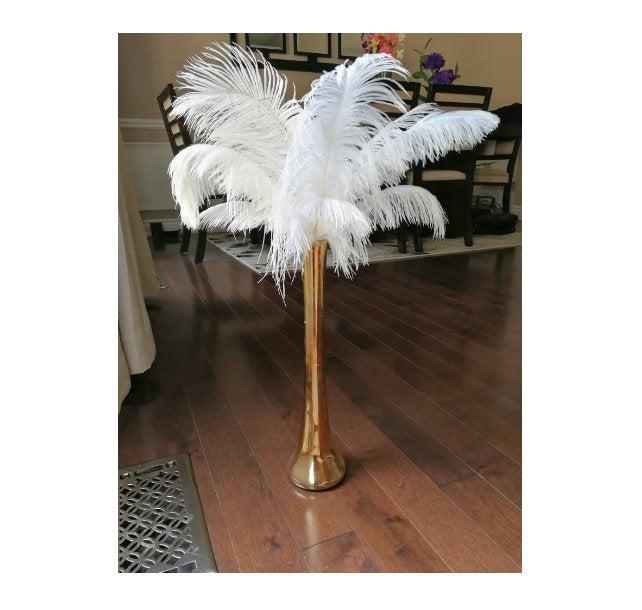 زفاف - PROMO Gold 20" Tall Ostrich Feather Centerpiece Kits with Round Eiffel Tower Vase