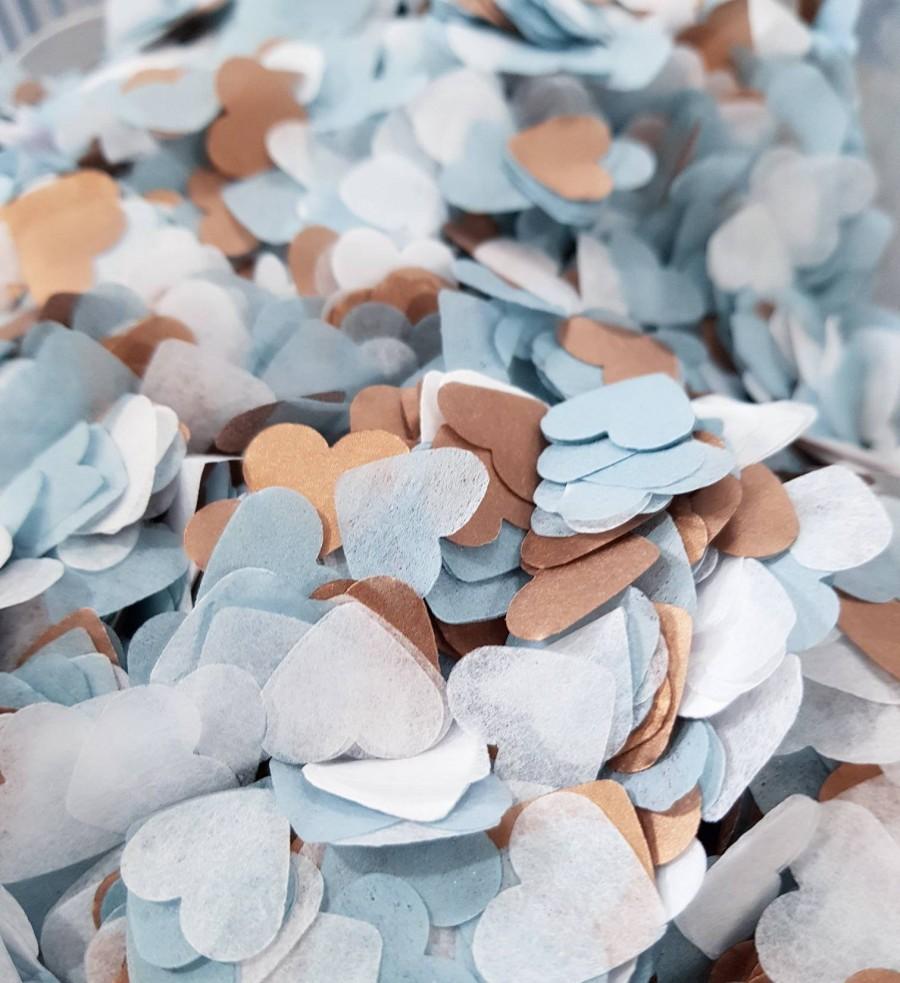 Wedding - Dusty Blue + White + Rose gold/ Copper  pastel colour mix- Tissue Paper Heart Confetti Wedding Party, Biodegradable