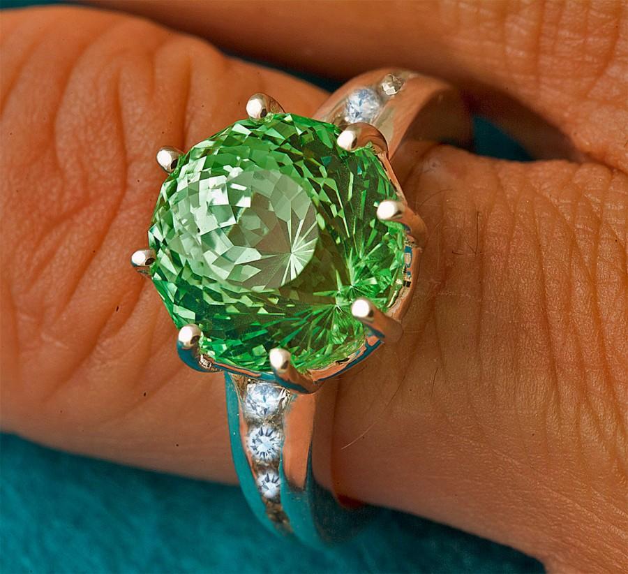 Wedding - Green & White Sapphire Unique Engagement Ring