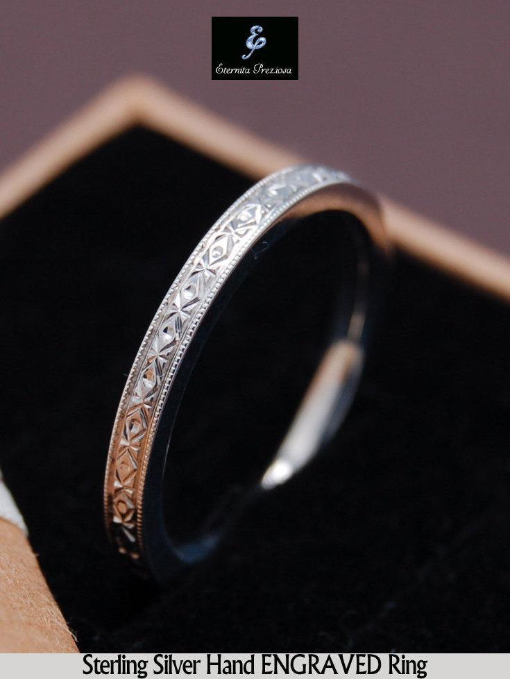 Mariage - Italian wedding band, Hand engraved Silver Ring, Italian  Engraved Ring, Engagement Ring, Stackable Ring, Stacking Ring, Anniversary Ring