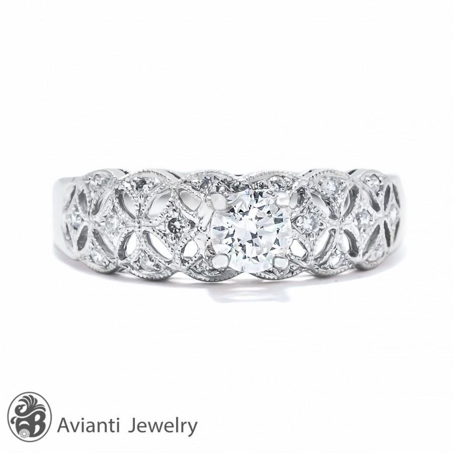زفاف - Engagement Ring, Filigree And Diamond Ring, Art Deco Ring, Diamond Engagement Ring, 18 Karat Engagement Ring,Intricate Design Ring 