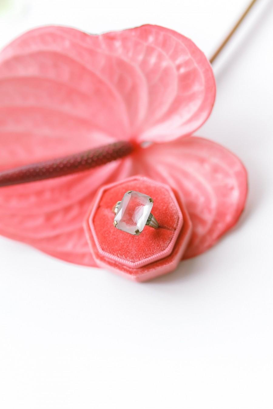 زفاف - Living Coral Velvet ring box for wedding, Octagon proposal ring box