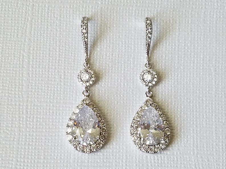 زفاف - Bridal Chandelier Crystal Earrings, Cubic Zirconia Wedding Earrings, CZ Teardrop Dangle Earrings Sparkly Crystal Halo Earrings Prom Jewelry