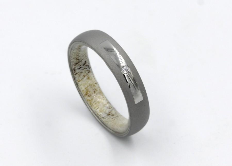 Свадьба - diamond ring for men and woman antler ring sandblast wedding band mens wedding band diamond engagement men ring antler ring for men
