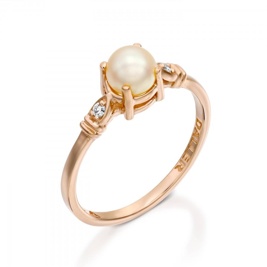 زفاف - pearl engagement ring rose gold, Pearl Wedding Ring, pearl vintage ring, White Pearl Ring, Diamond Pearl Gold Ring, 14k gold pearl, Gift