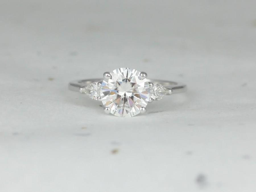زفاف - 2cts Elise 8mm 14kt Solid White Gold Forever One Moissanite Diamond Pear Cluster Round 3 Stone Engagement Ring,Rosados Box