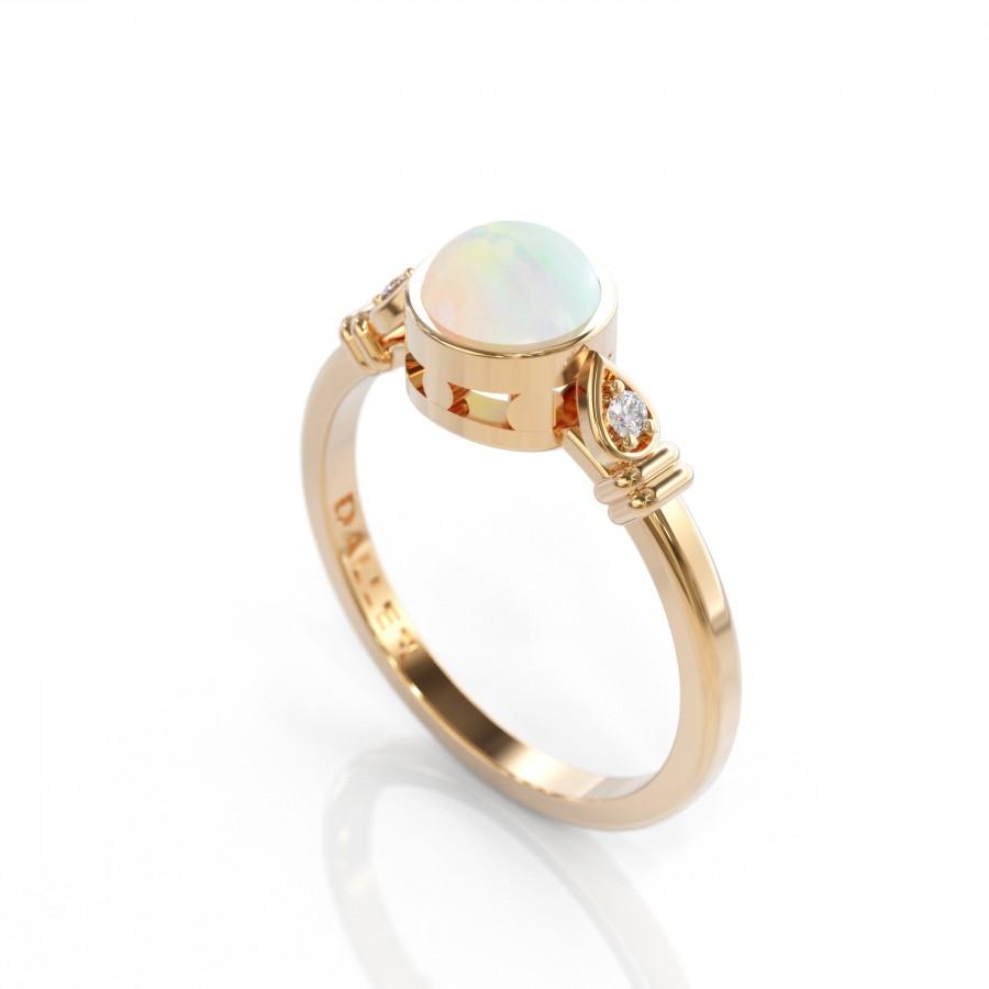 Wedding - 14k rose gold opal ring engagement ring alternative ring 5mm white opal jewelry Unique minimalist Ring