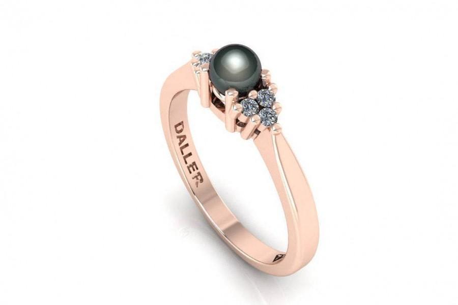 Wedding - 14k Rose Gold Engagement Ring, Black Pearl Ring, diamond pearl ring, Black Pearl Engagement Ring, black tahitian pearl rings, pearl ring