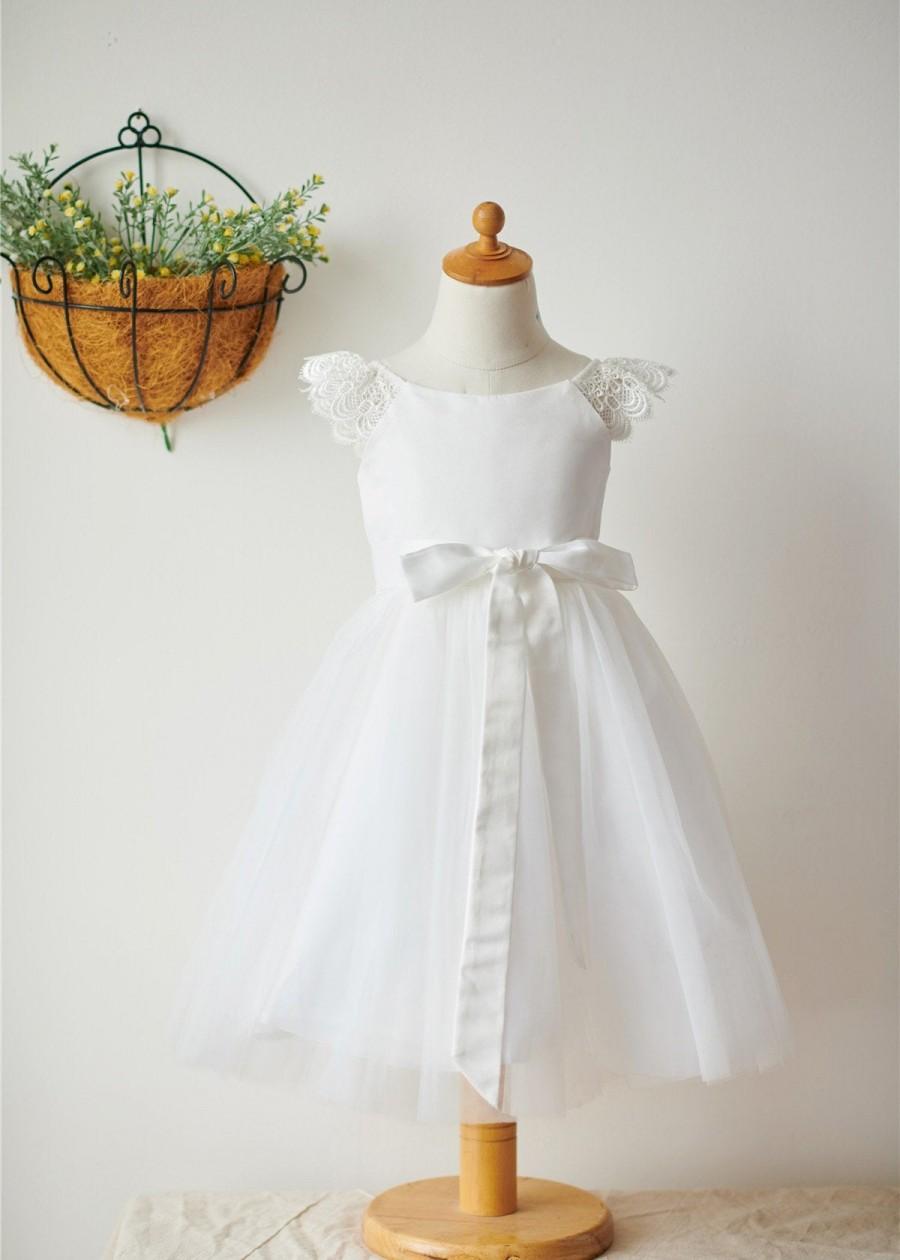 Свадьба - Ivory Satin Tulle Knee Length Flower Girl Dress