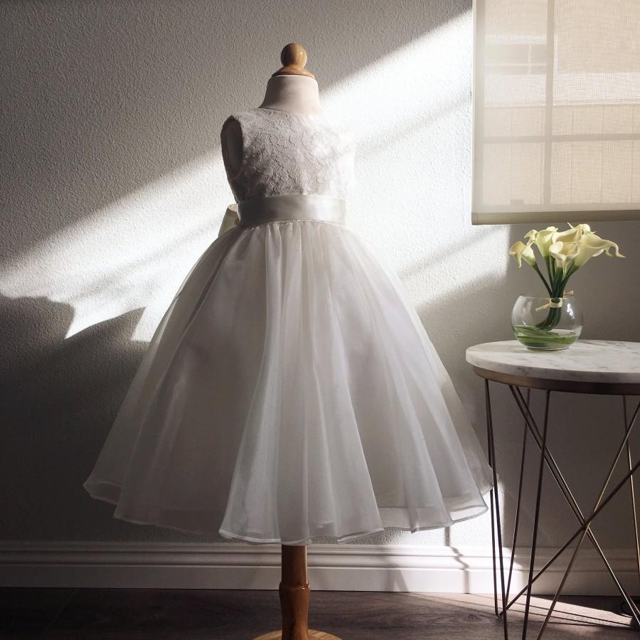 Hochzeit - Ivory Organza Flower Girl Dress, Lace Up Corset Dress, Ivory Lace Dress, Communion Dresses, Baptism Dress, Wedding Dress, Junior Bridesmaid
