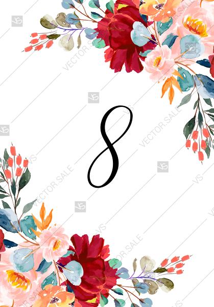 Свадьба - Table card wedding invitation set marsala pink peony rose watercolor greenery PDF 3.5x5 in online maker