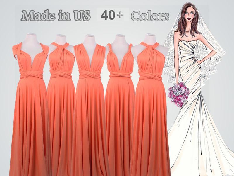 Hochzeit - Coral Bridesmaid Dress Floor Length Convertible Dress long infinity bridesmaid dress long dress bridesmaid convertible wrap dress prom dress