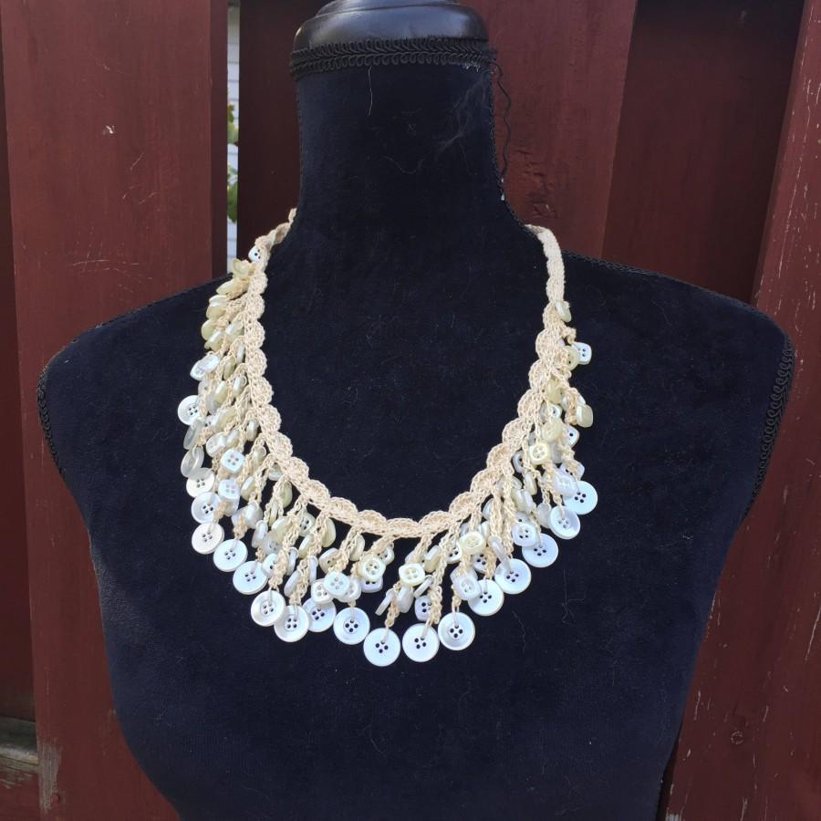 Hochzeit - CIJ SaleVintage Button Necklace / White Button and Macrame Necklace / Statement Jewelry
