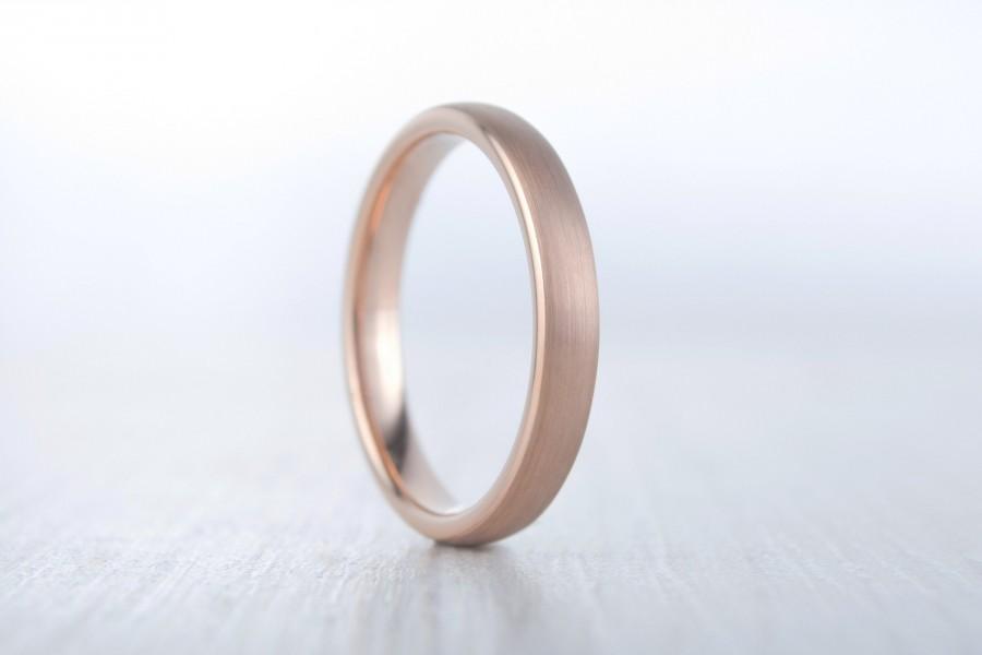 Hochzeit - 3mm wide 14K Rose Gold and Brushed Titanium Wedding ring band for men and women
