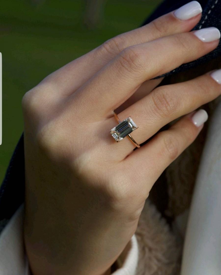 Hochzeit - Diamond Engagement Ring, 3.60 Carats Diamond Bridal Set, Emerald Cut Diamond Ring, Engagement Ring, Wedding Band, Diamond Engagement Ring