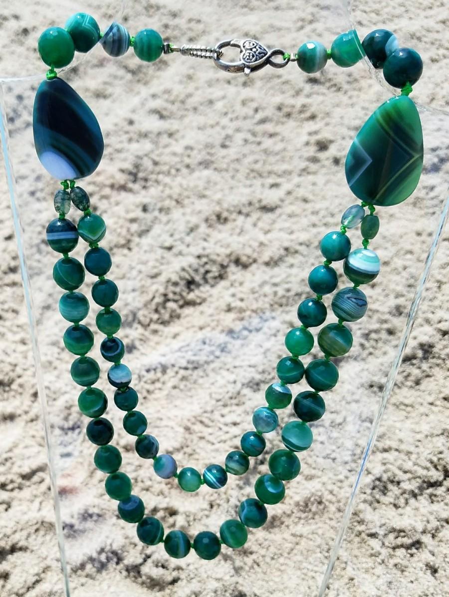 Hochzeit - Green 2 layers neckless , Green agate, Natural Agate
