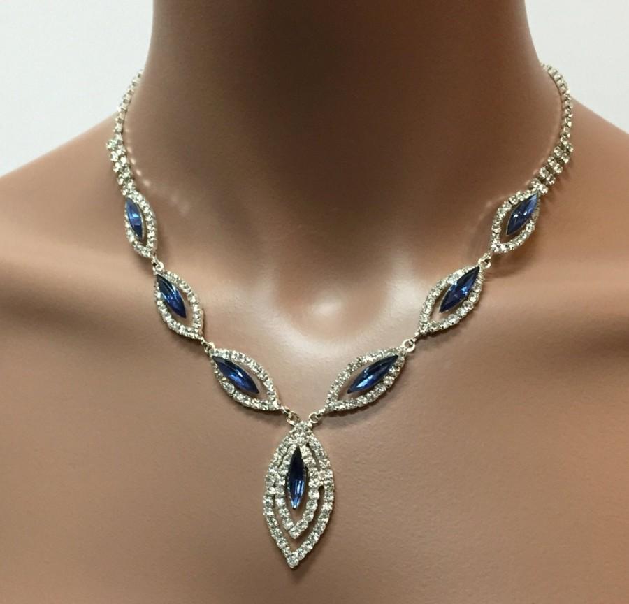 زفاف - Bridal jewelry set,  vintage inspired Navy blue rhinestone crystal ,Necklace with Earring, wedding jewelry set