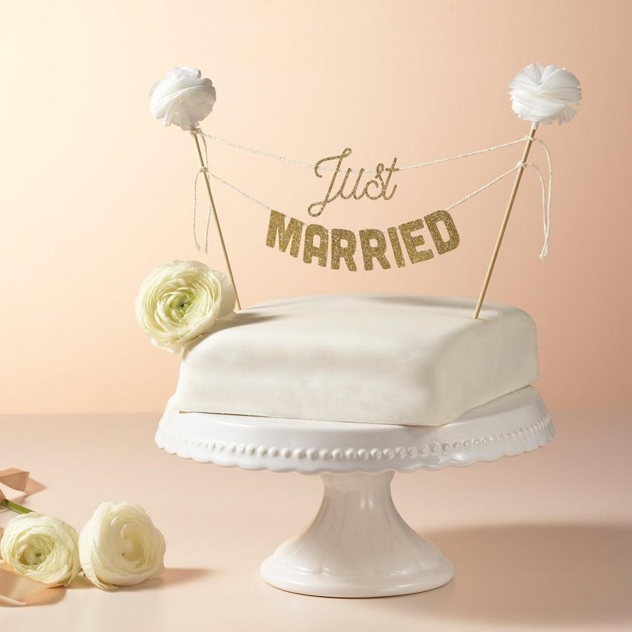 Hochzeit - Just Married Wedding Cake Topper Banner, Wedding Cake Toppers, Wedding Decorations, Wedding Cake Decor, Mini Banner Cake, Cake Bunting