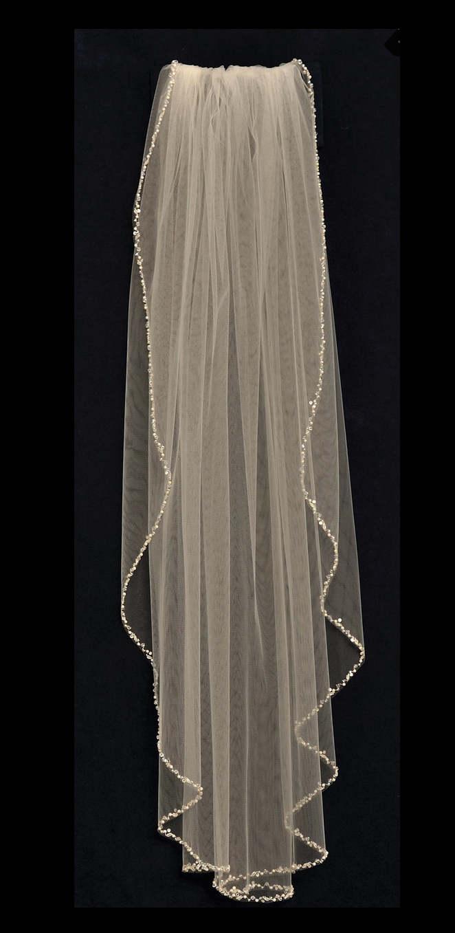 زفاف - Crystal and Pearl Beaded Edge Waist or Fingertip Wedding Veil -Many Color Choices -  Free Tulle Swatches