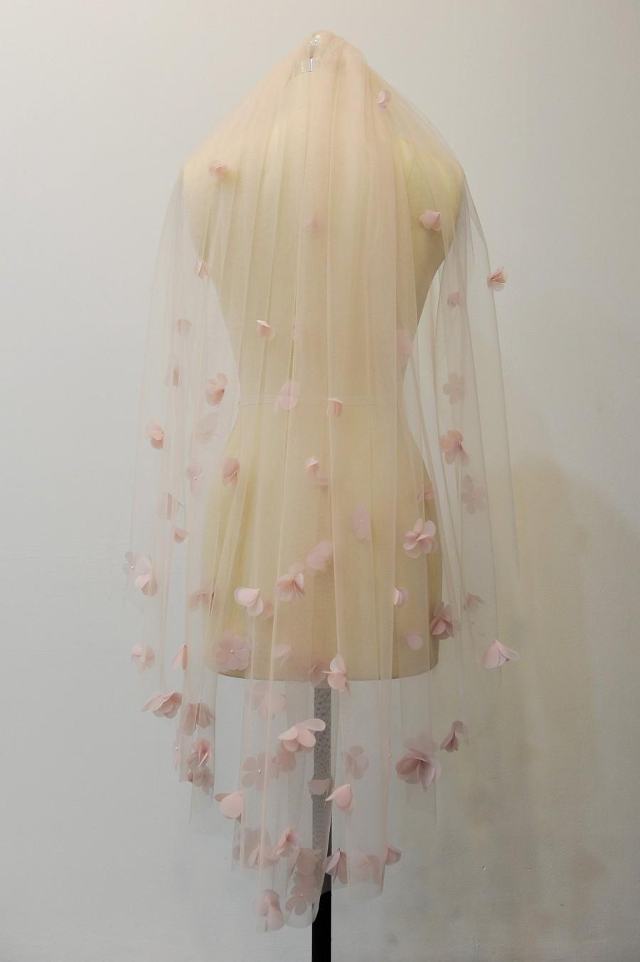 زفاف - Ls38/ Floral Wedding Veil/ blush pink wedding veil, 1Tier Flower Veil, Custom Veil, finger tip veil
